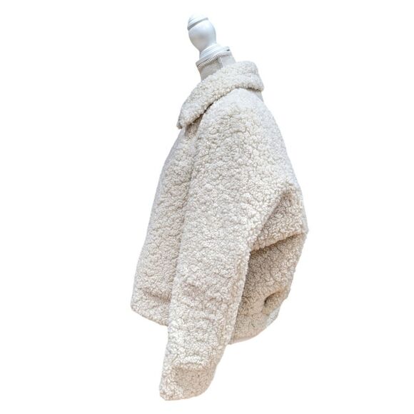 ZARA Oversized Faux Sherpa Bomber Jacket Size S in Cream with Suede Trim - Picture 4 of 12